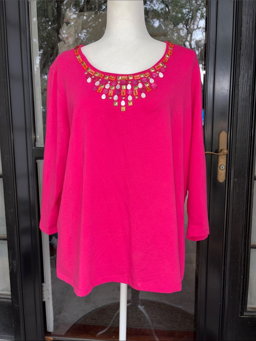 Ruby Rd. Pink Embellished Scoop Neck Women's Top